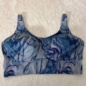 Victorias Secret Blue Marble Strappy Back Longline Sports Bra Size 38DD NWT